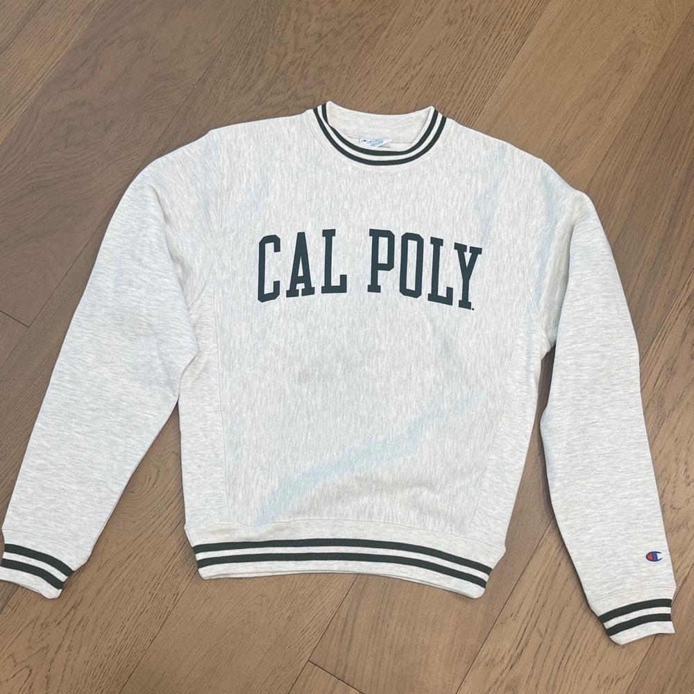 Champion Gray CAL POLY Crewneck with Green Trim